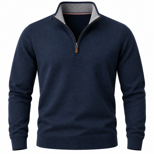 Classic Navy Textured Quarter-Zip Sweater