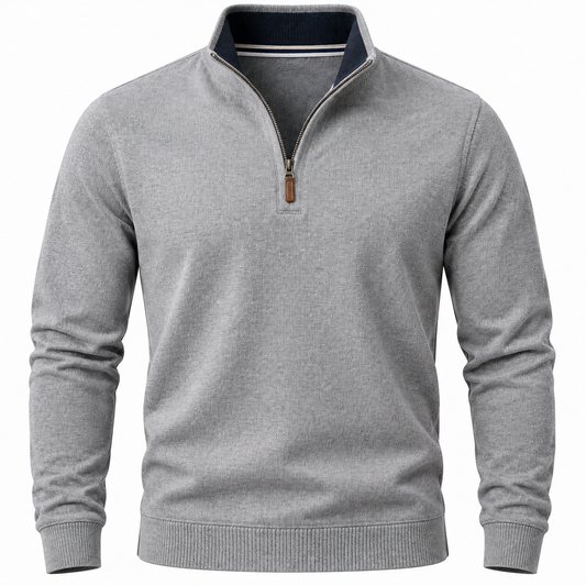 Classic Gray Quarter-Zip Knit Sweater
