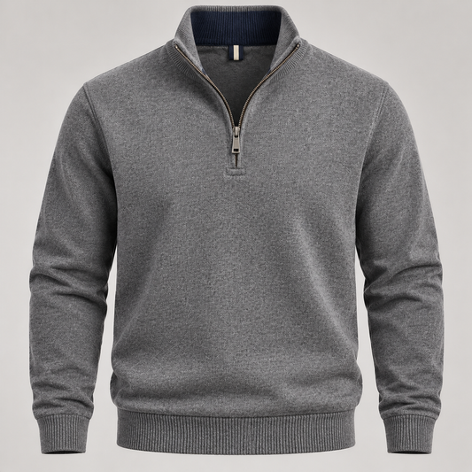 Classic Gray Quarter-Zip Sweater