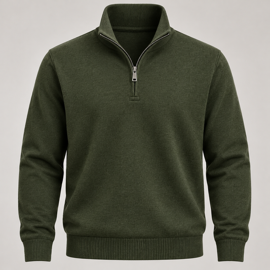 Olive Heritage Quarter-Zip Sweater