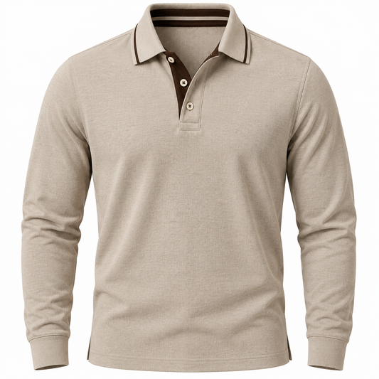 Classic Cream Long Sleeve Polo Sweater