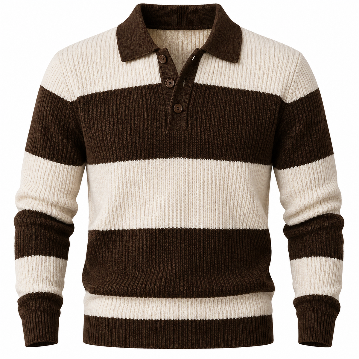 Heritage Brown & Cream Striped Polo Sweater