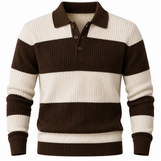 Heritage Brown & Cream Striped Polo Sweater