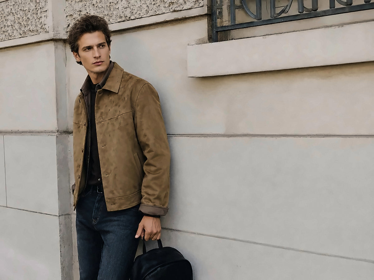 Classic Brown Suede Trucker Jacket